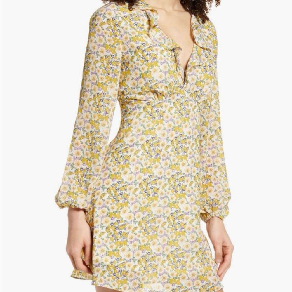 All in Favor Cream and Yellow Ruffled Tiered Sundress